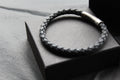 Antique Blue Thick Plaited Leather Bracelet