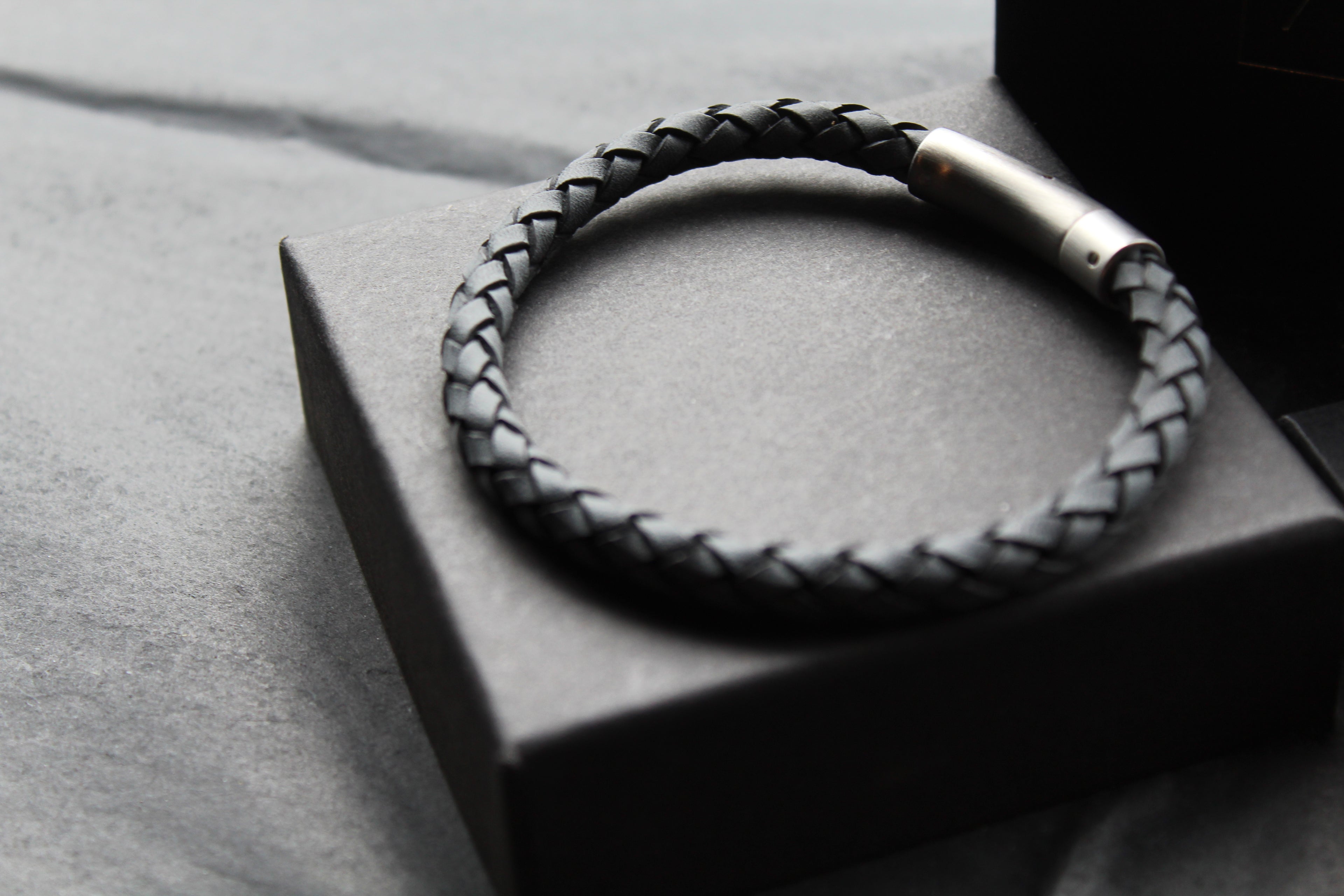 Antique Blue Thick Plaited Leather Bracelet