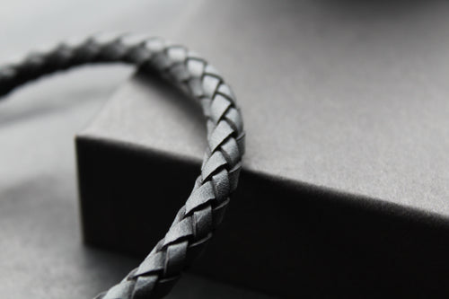 Antique Blue Thick Plaited Leather Bracelet