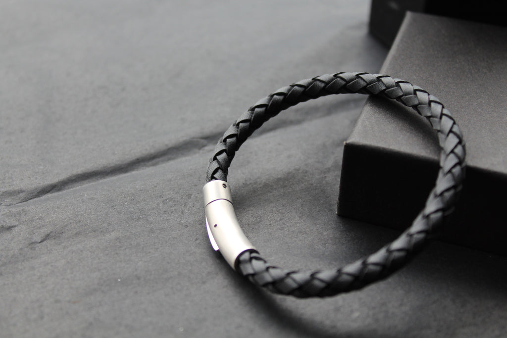 Antique Blue Thick Plaited Leather Bracelet