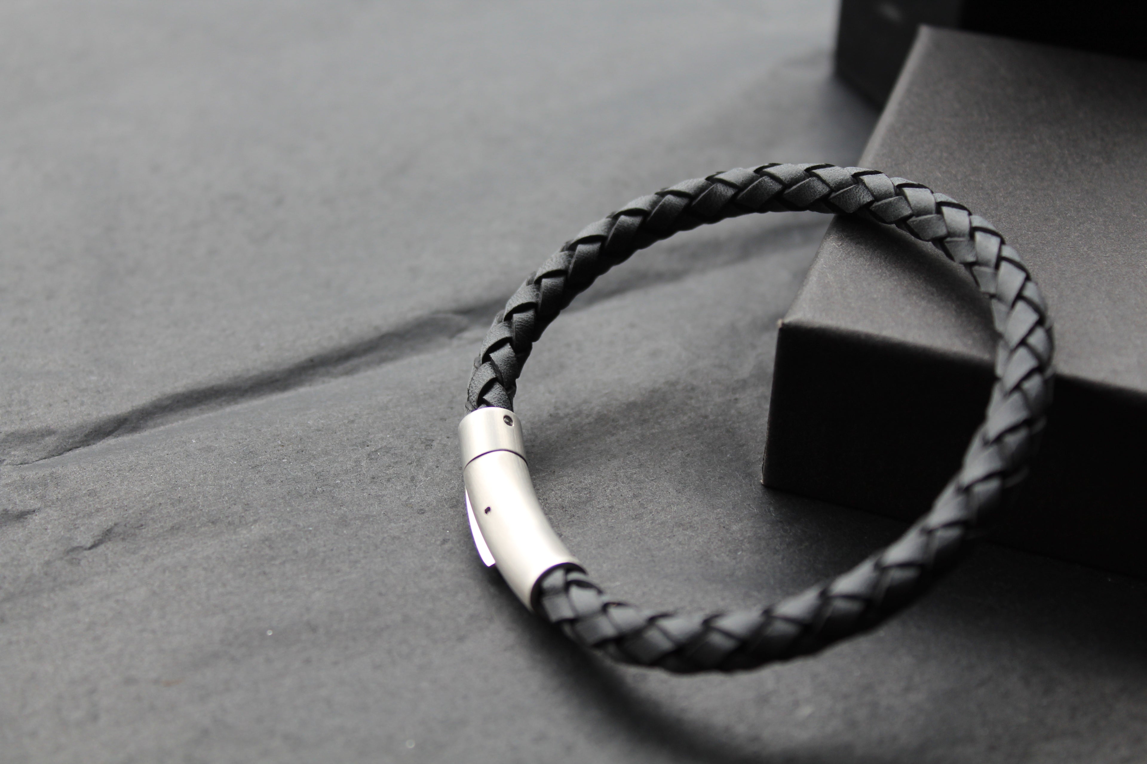 Antique Blue Thick Plaited Leather Bracelet