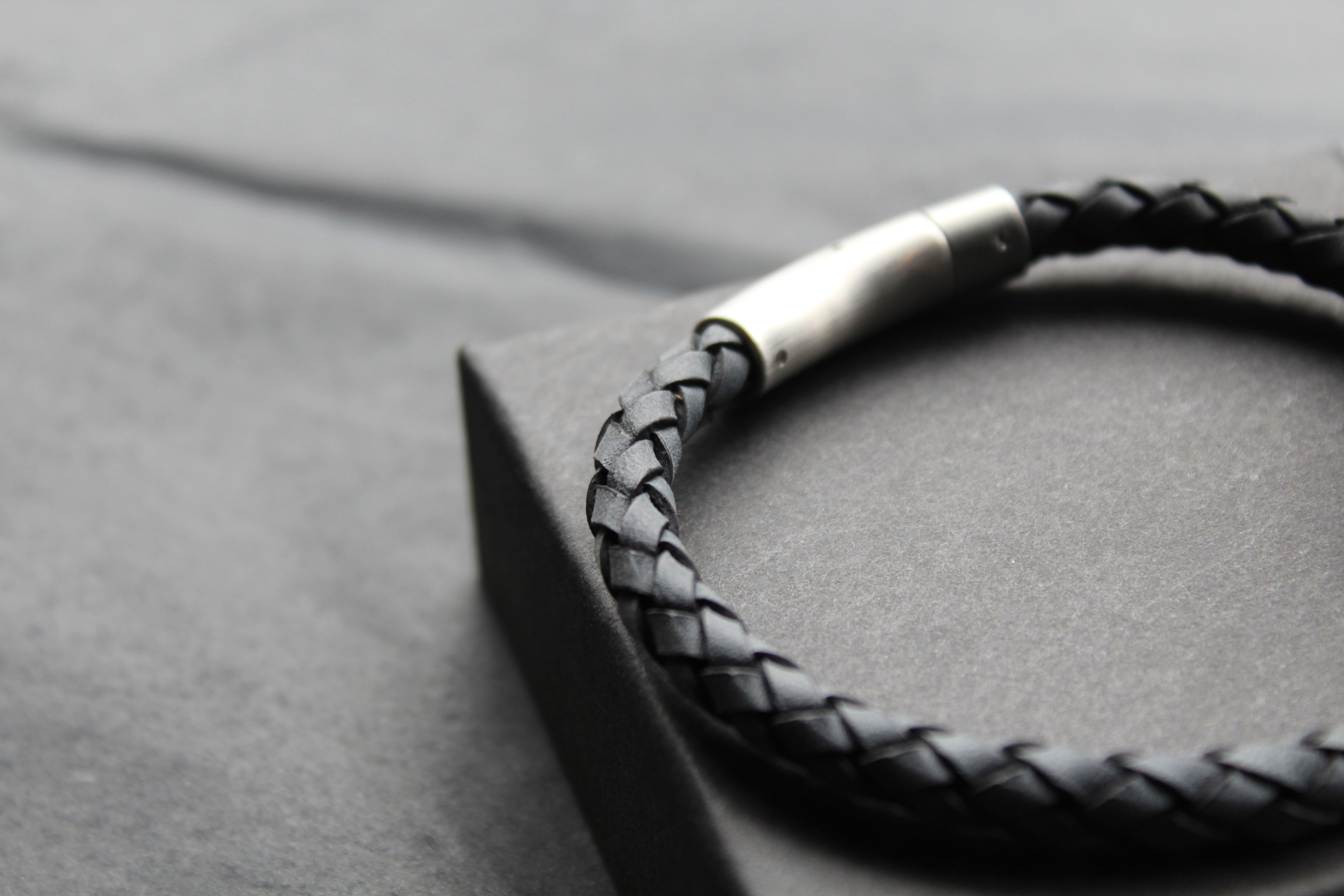 Antique Blue Thick Plaited Leather Bracelet