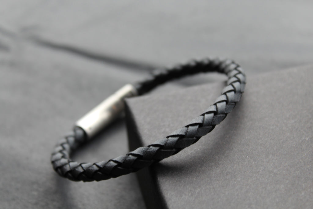 Antique Blue Thick Plaited Leather Bracelet
