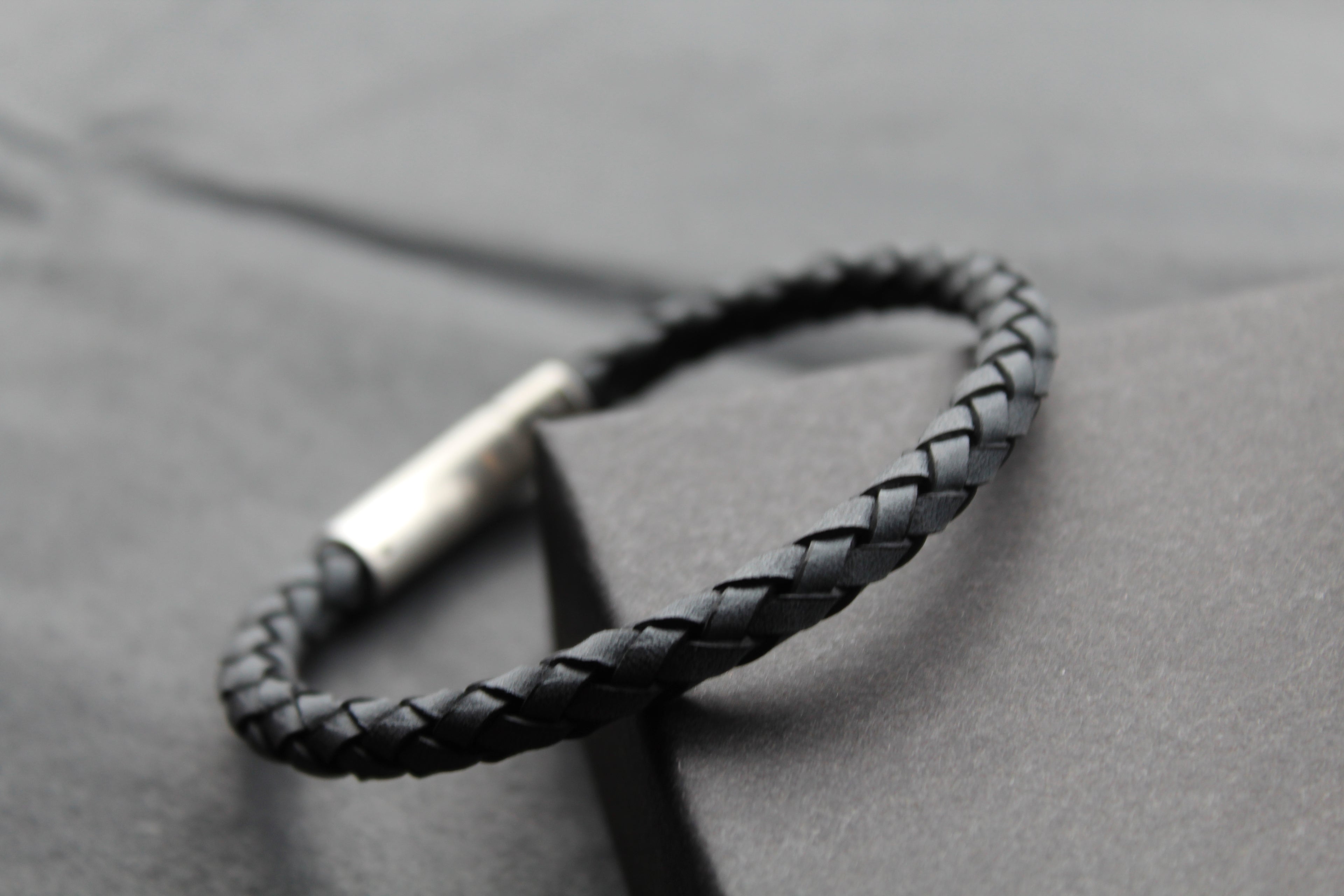 Antique Blue Thick Plaited Leather Bracelet
