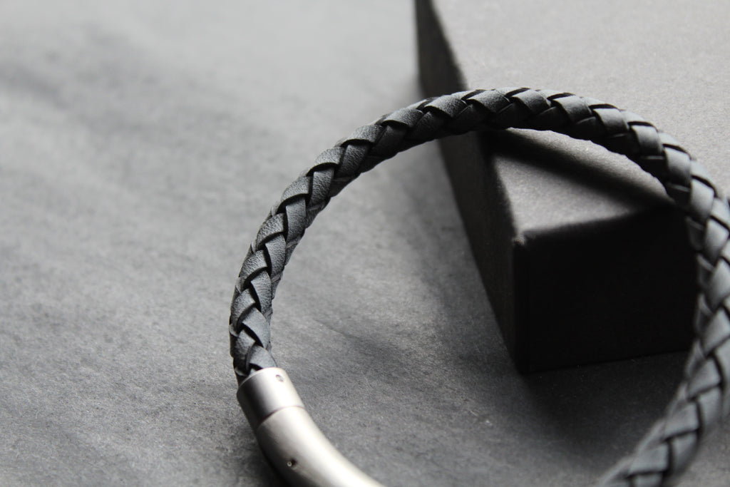 Antique Blue Thick Plaited Leather Bracelet