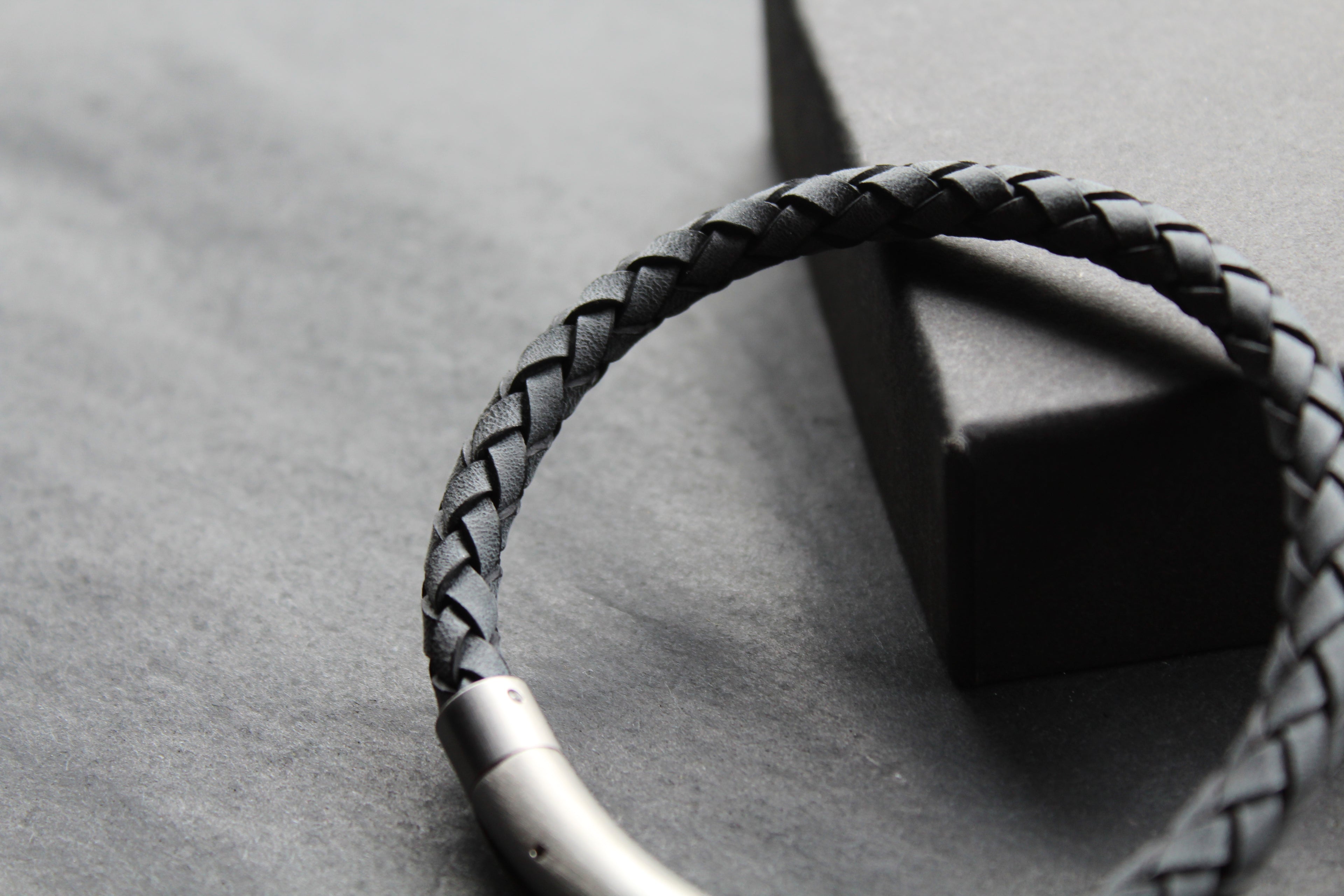 Antique Blue Thick Plaited Leather Bracelet