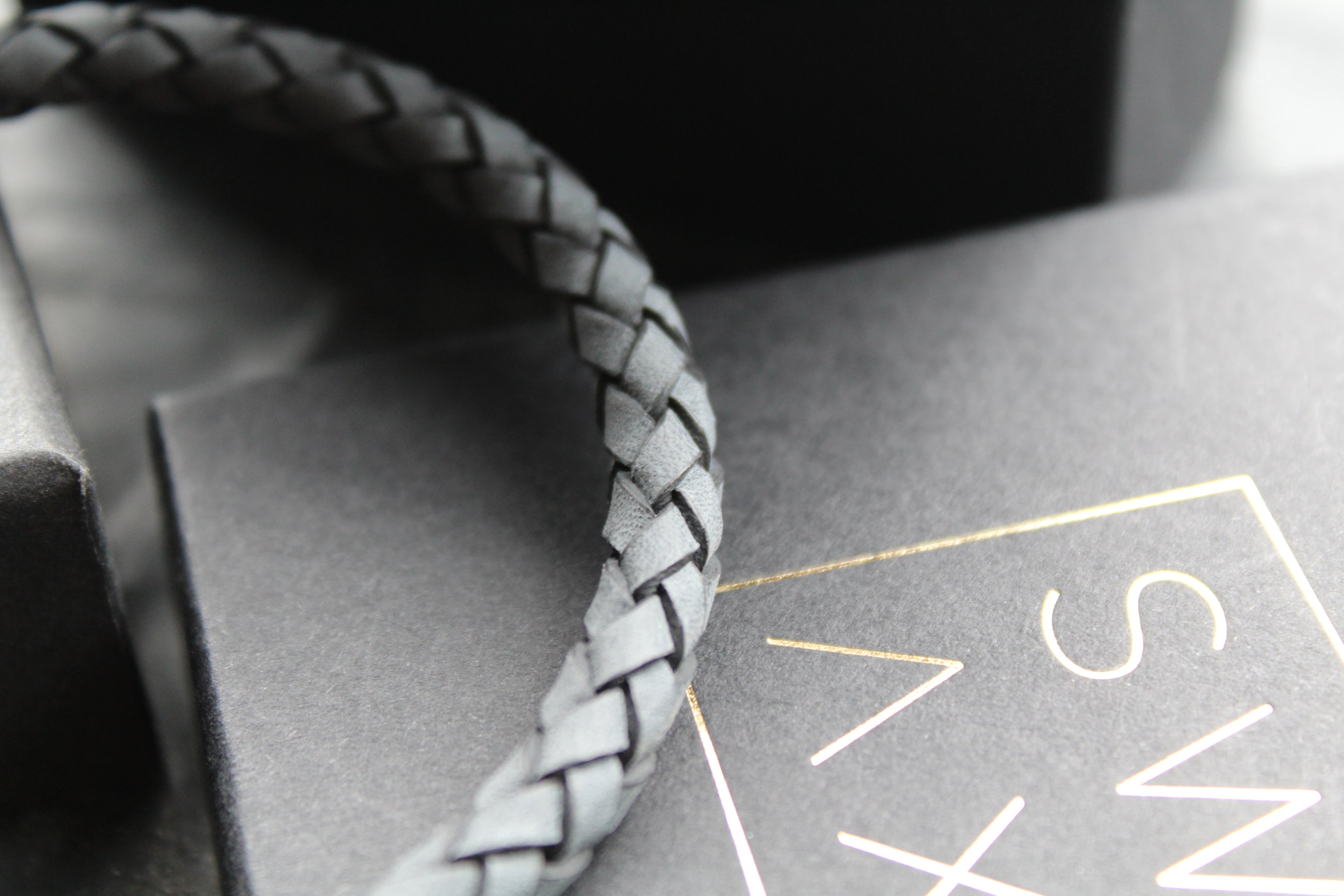 Antique Blue Thick Plaited Leather Bracelet