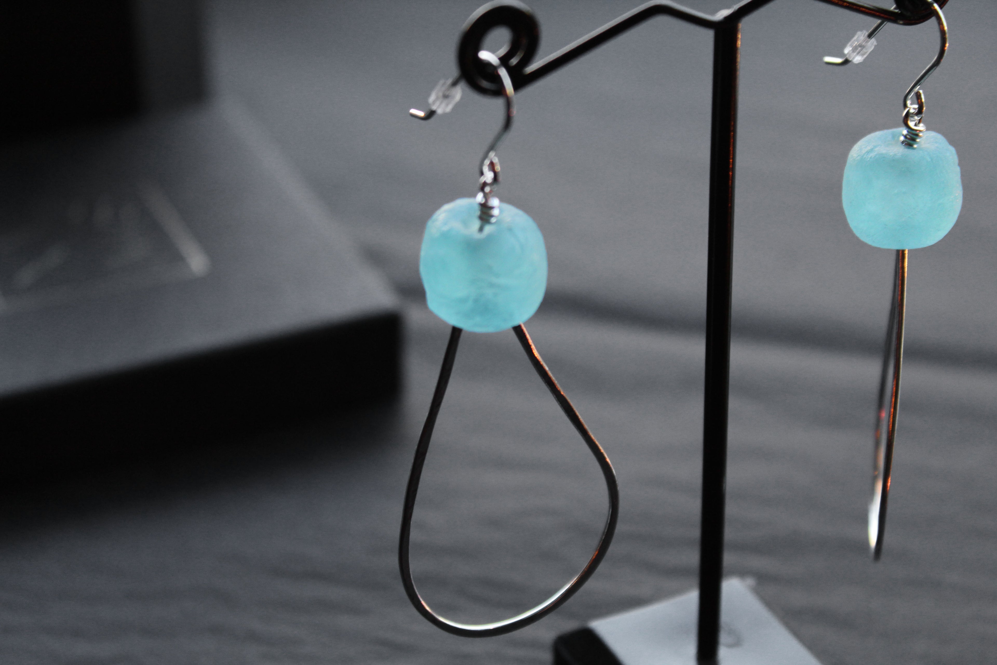 Aqua Sea Glass Tear Drop Hoops