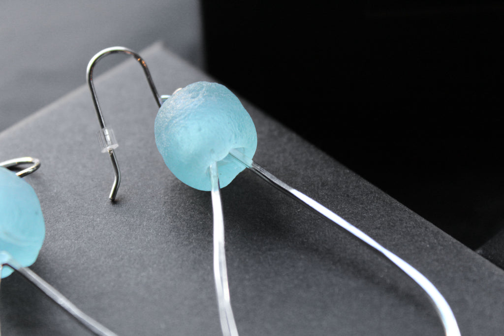 Aqua Sea Glass Tear Drop Hoops