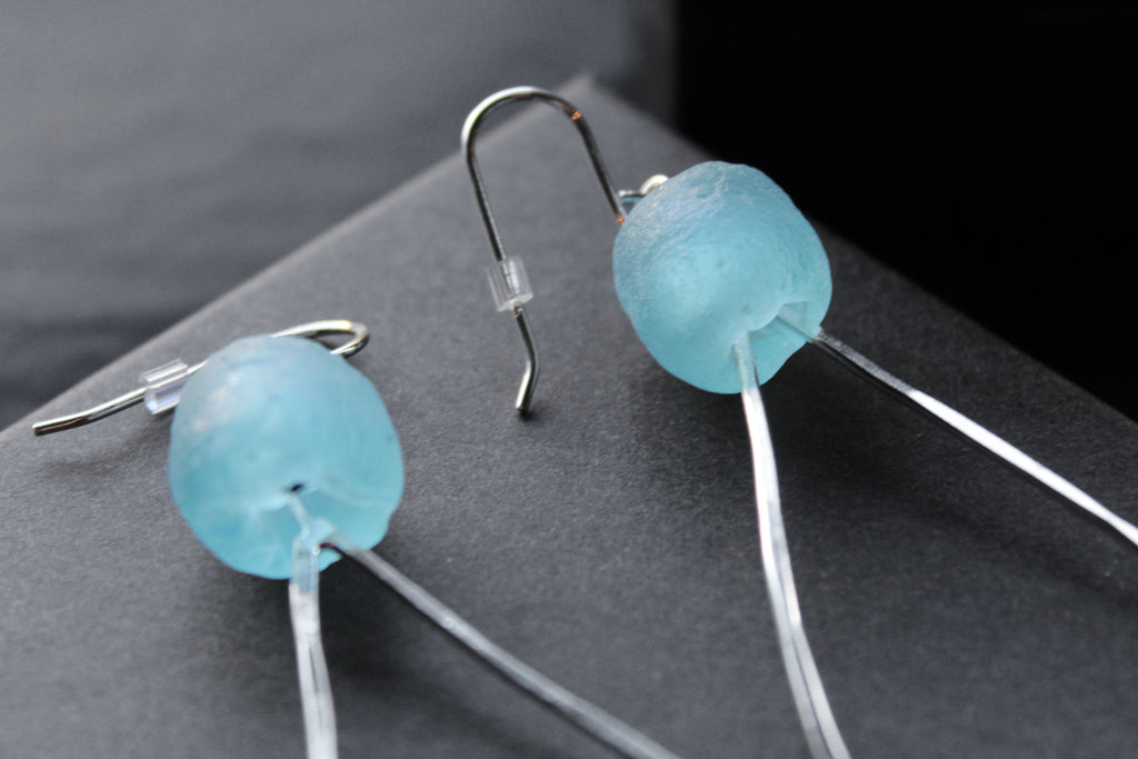 Aqua Sea Glass Tear Drop Hoops