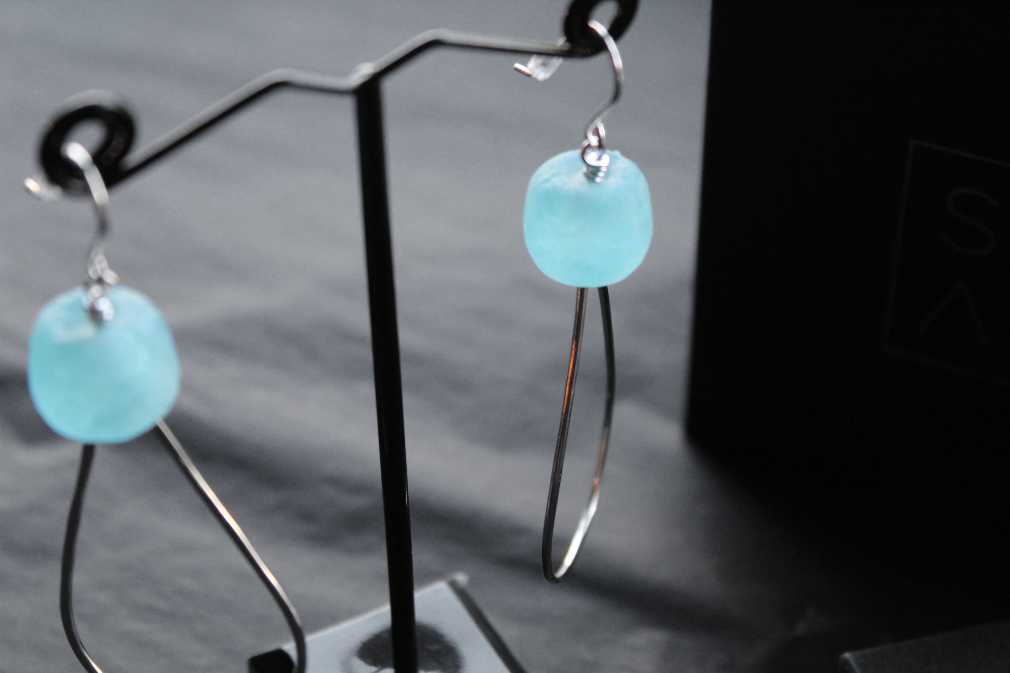 Aqua Sea Glass Tear Drop Hoops