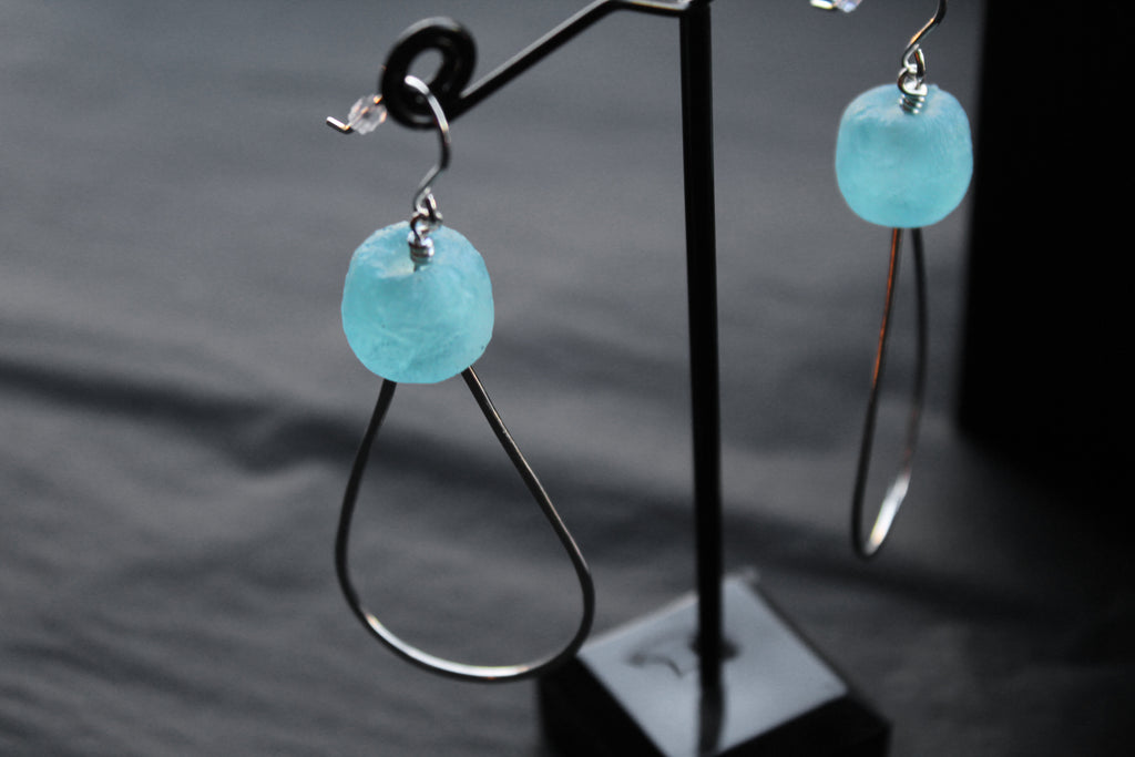 Aqua Sea Glass Tear Drop Hoops