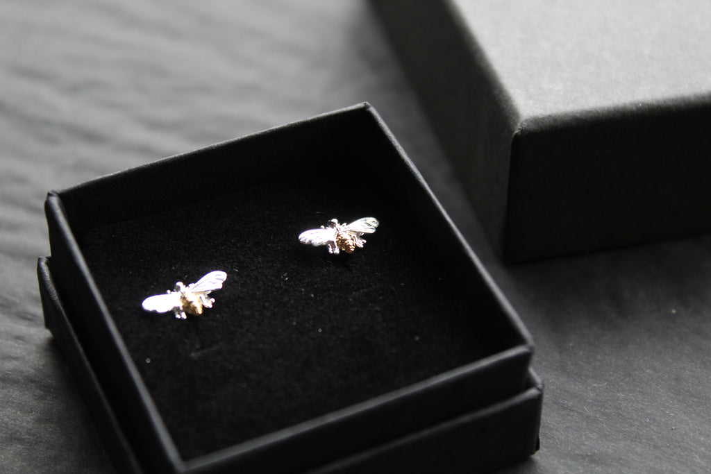 Bee Studs with Gold Plate Detail