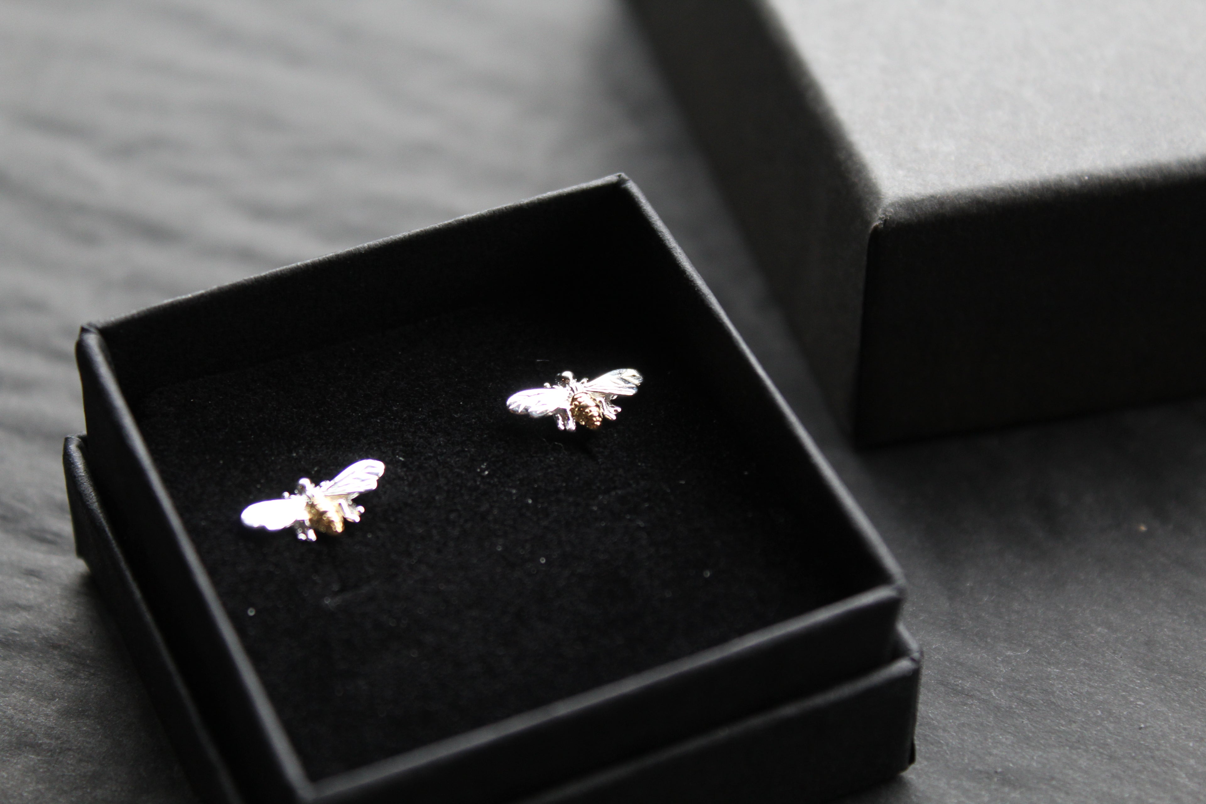 Bee Studs with Gold Plate Detail