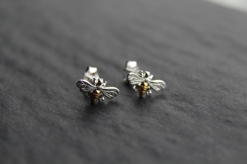 Bee Studs with Gold Plate Detail