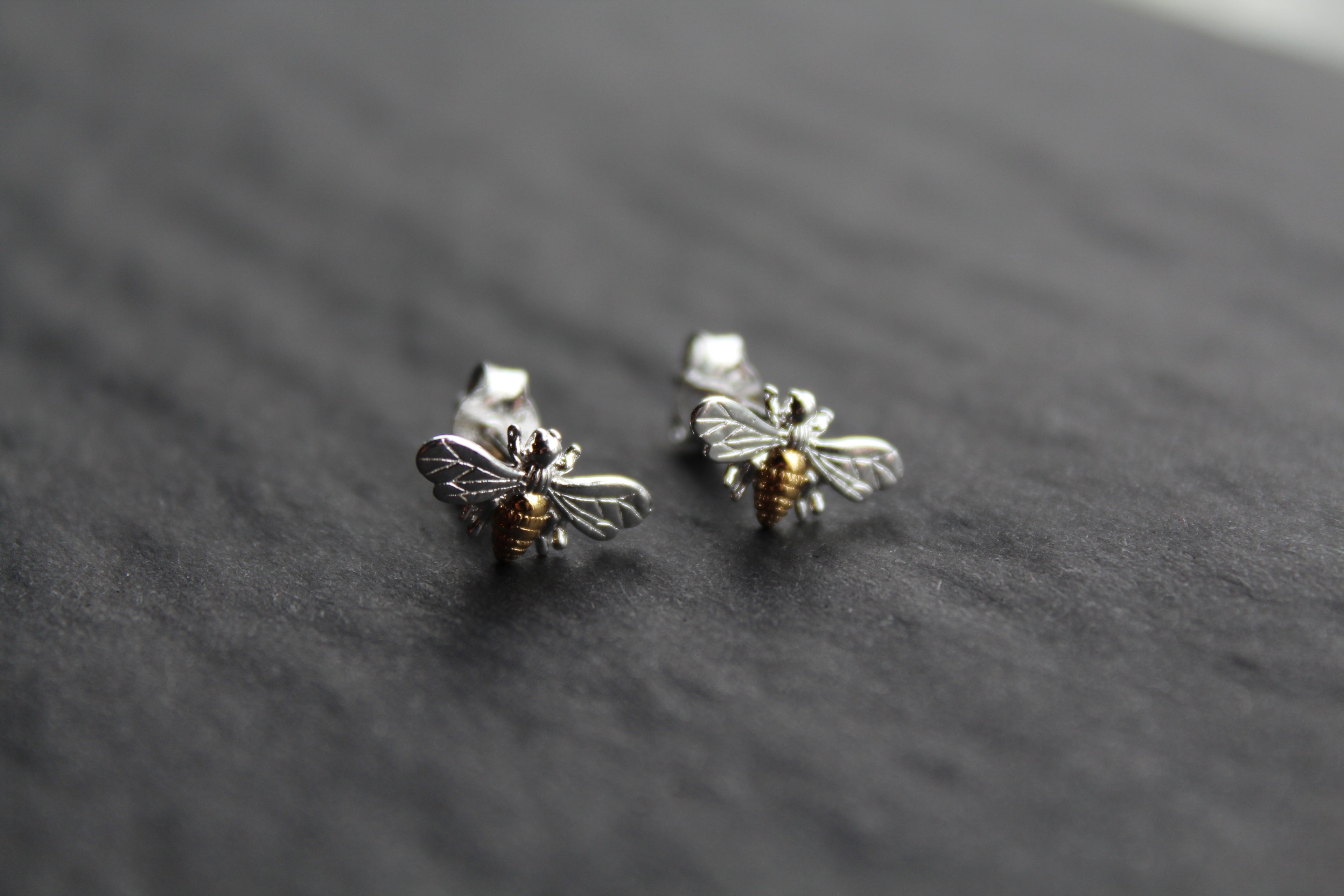 Bee Studs with Gold Plate Detail