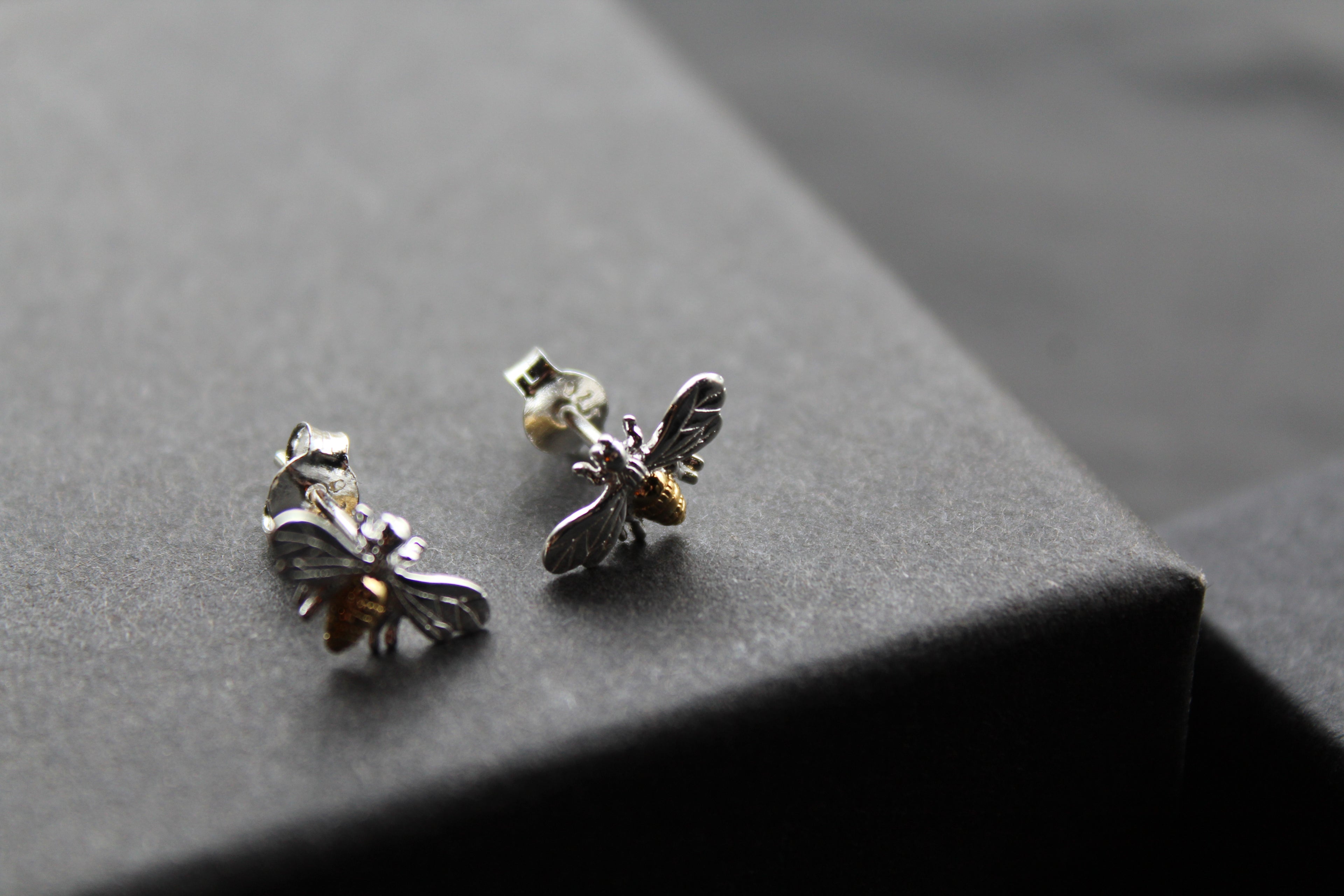 Bee Studs with Gold Plate Detail