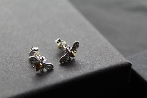 Bee Studs with Gold Plate Detail