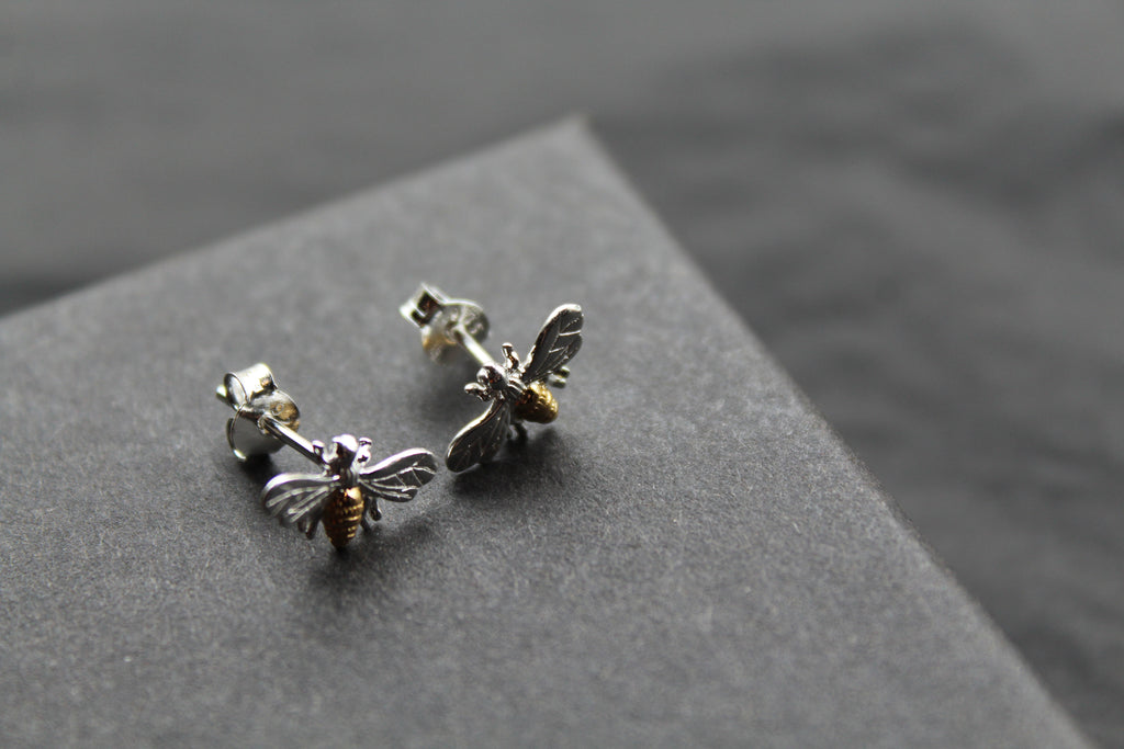 Bee Studs with Gold Plate Detail