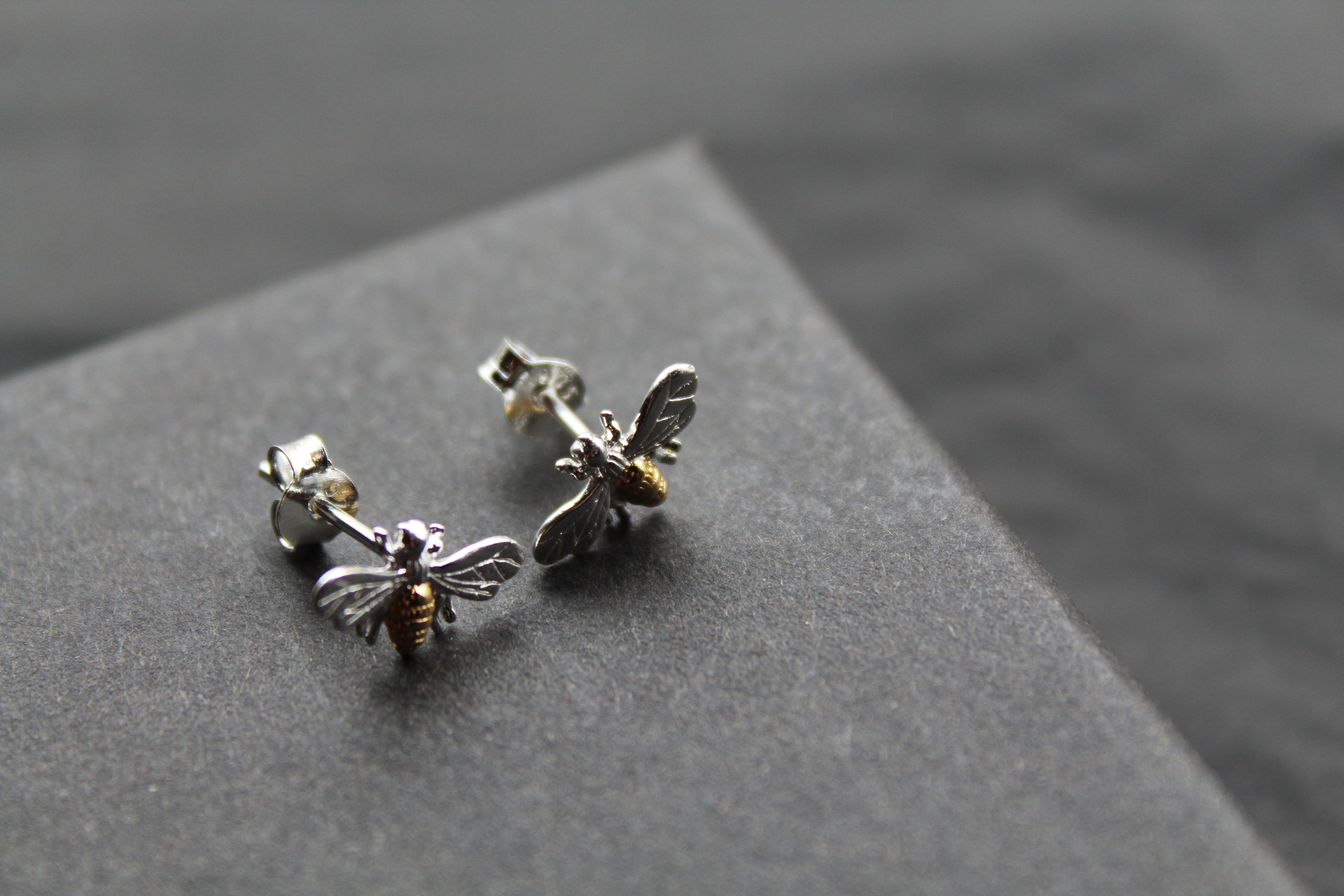 Bee Studs with Gold Plate Detail