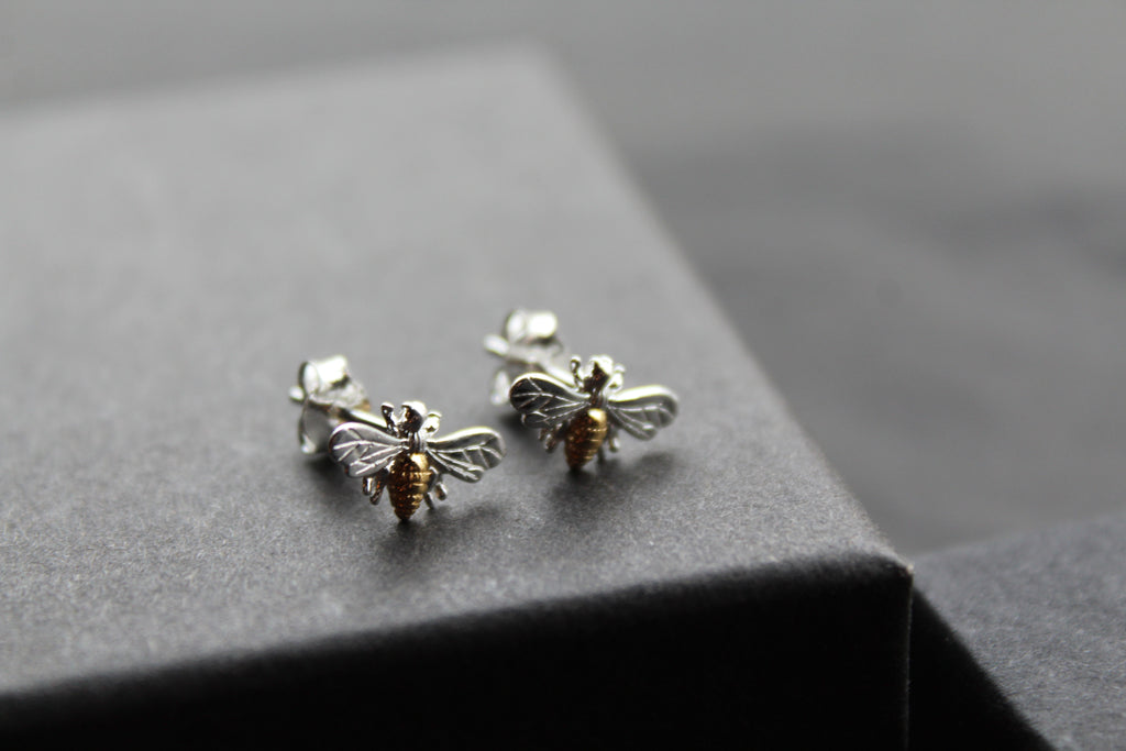 Bee Studs with Gold Plate Detail