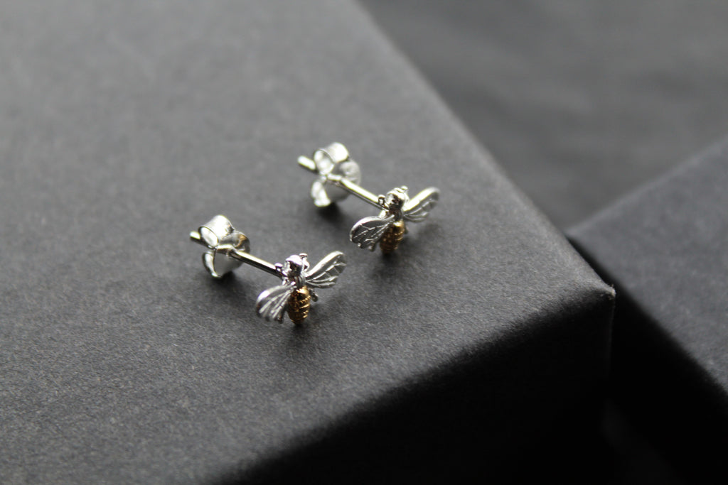 Bee Studs with Gold Plate Detail