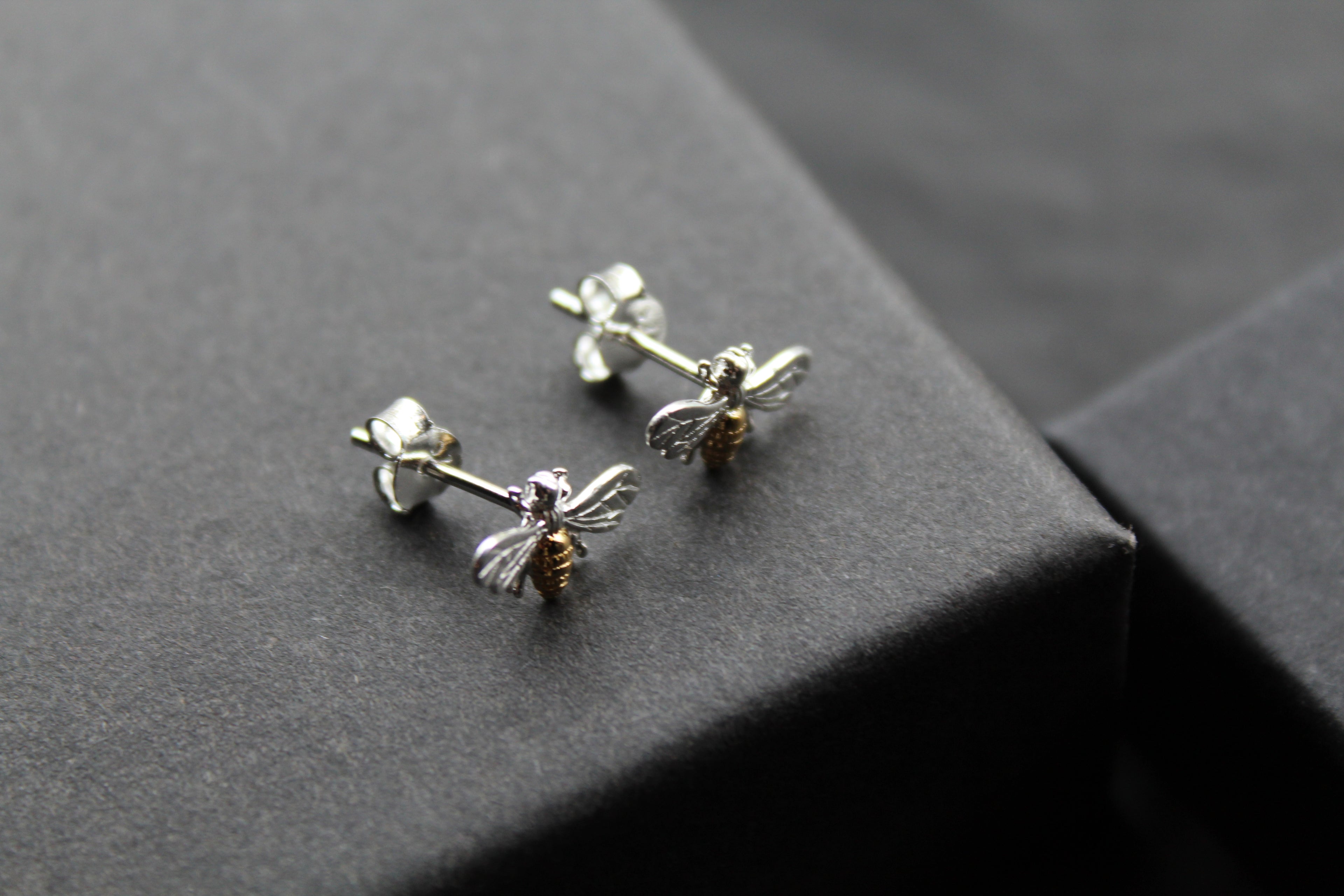 Bee Studs with Gold Plate Detail