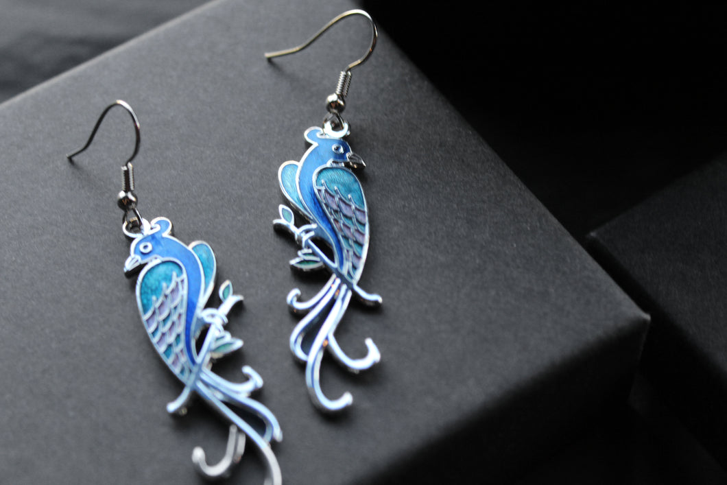 Bird of Paradise Enamel & Silver Earrings