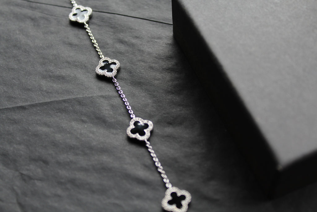 Black Enamel Vintage Flower Bracelet