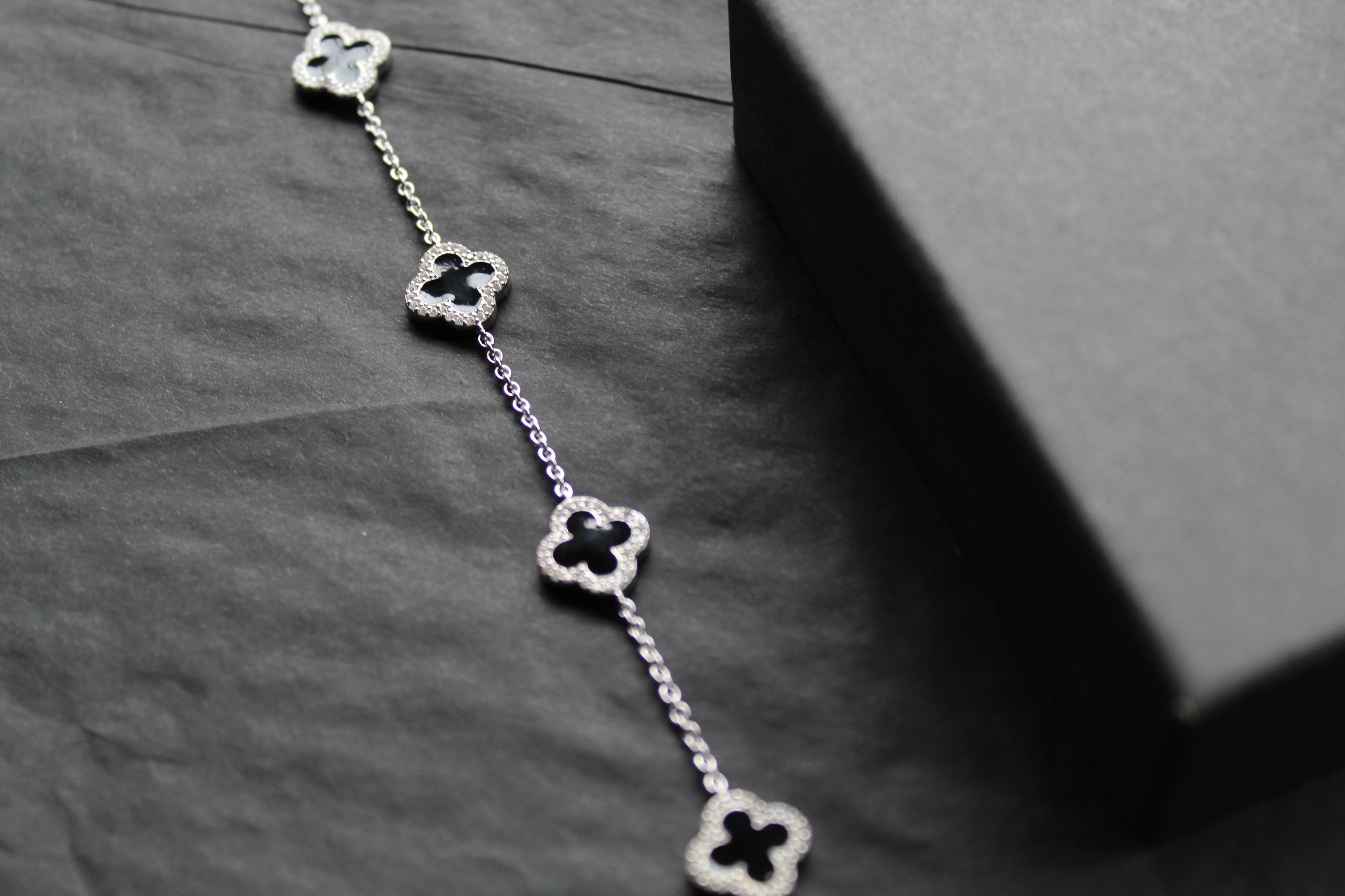 Black Enamel Vintage Flower Bracelet