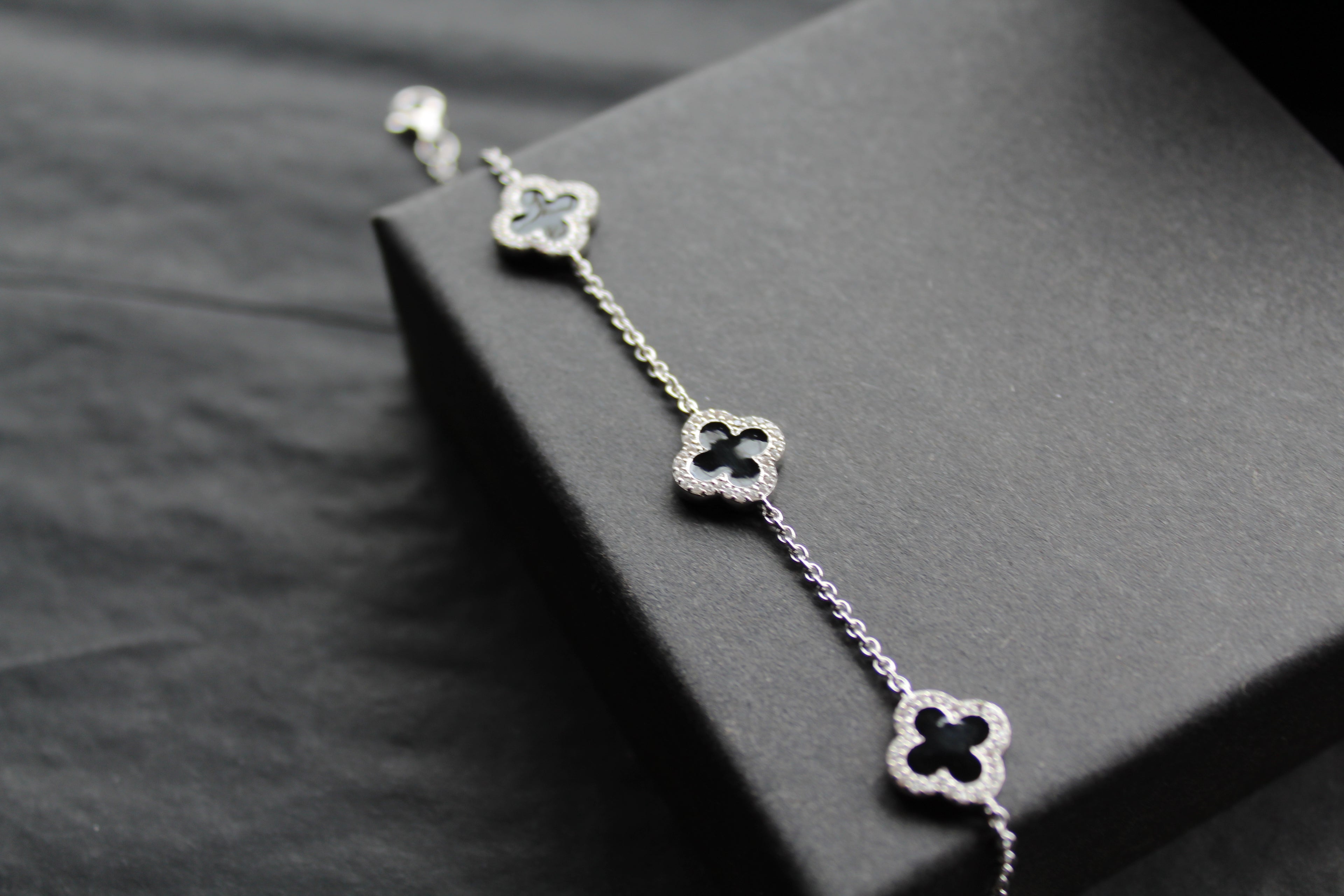 Black Enamel Vintage Flower Bracelet