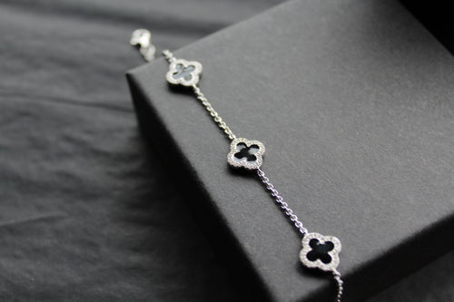 Black Enamel Vintage Flower Bracelet