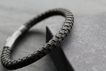 Load image into Gallery viewer, Black Leather Bracelet with Black Steel Clasp
