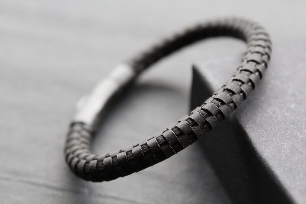 Black Leather Bracelet with Black Steel Clasp