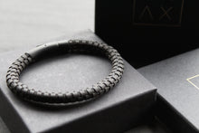 Load image into Gallery viewer, Black Leather Bracelet with Black Steel Clasp
