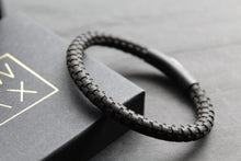 Load image into Gallery viewer, Black Leather Bracelet with Black Steel Clasp
