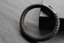 Load image into Gallery viewer, Black Leather Bracelet with Black Steel Clasp
