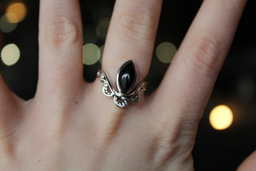 Black Onyx Crown Ring