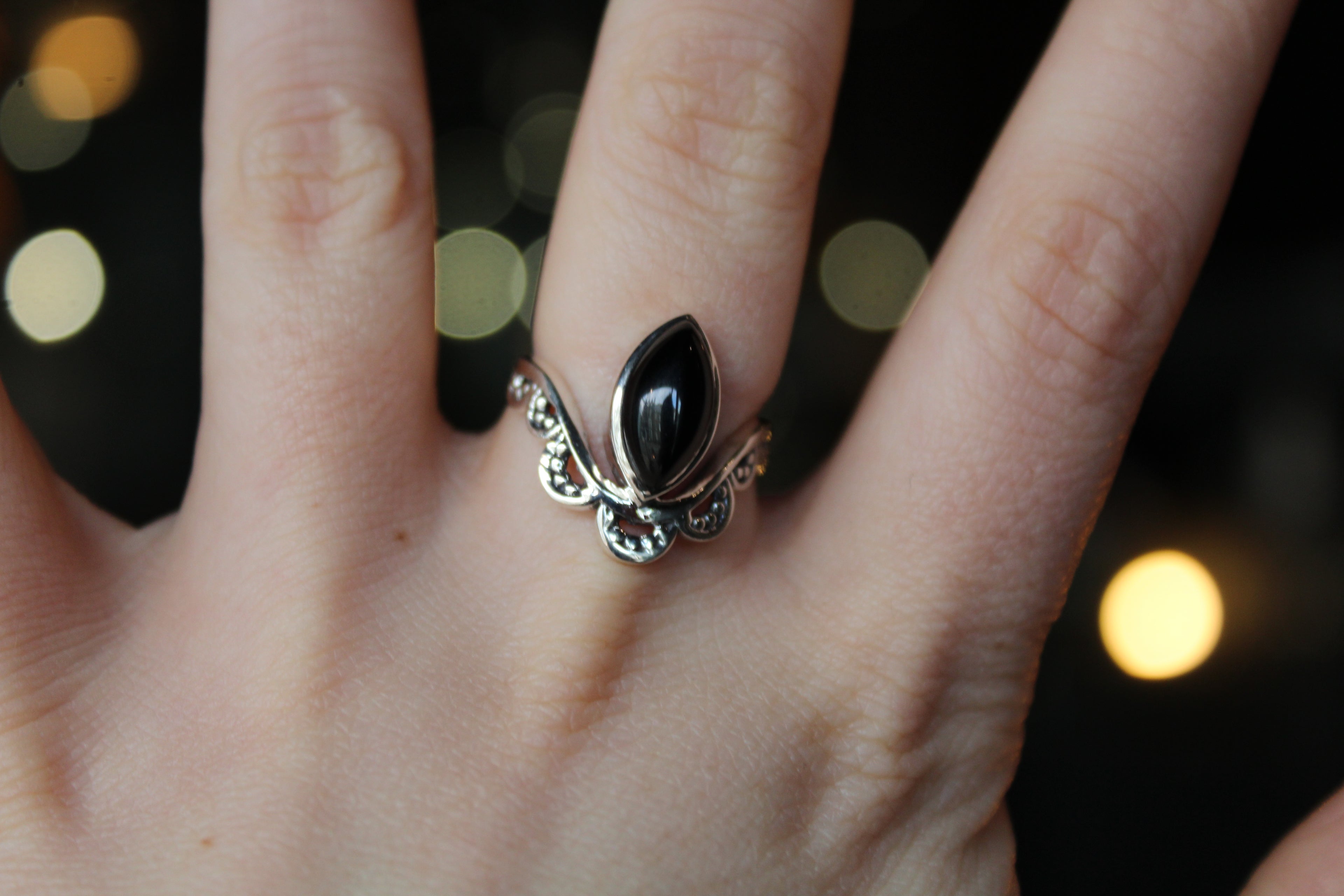 Black Onyx Crown Ring