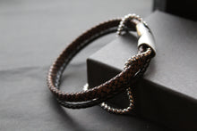 Load image into Gallery viewer, Black &amp; Brown Leather Bracelet with Steel Chain
