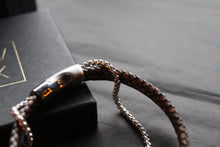 Load image into Gallery viewer, Black &amp; Brown Leather Bracelet with Steel Chain
