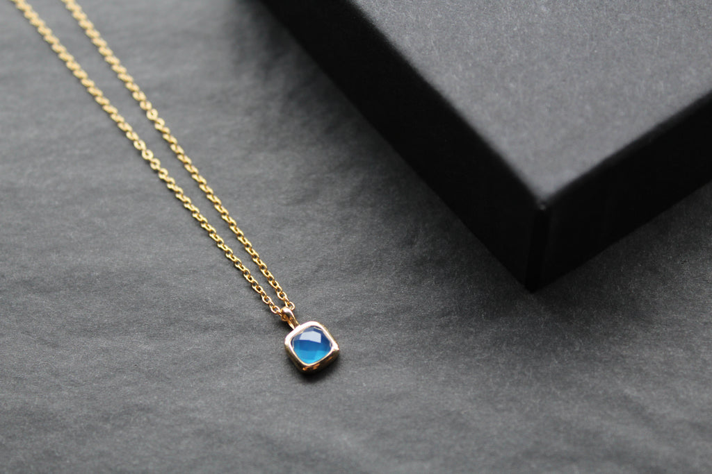 Blue Chalcedony Necklace with Diamond Tag