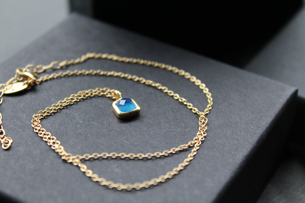 Blue Chalcedony Necklace with Diamond Tag