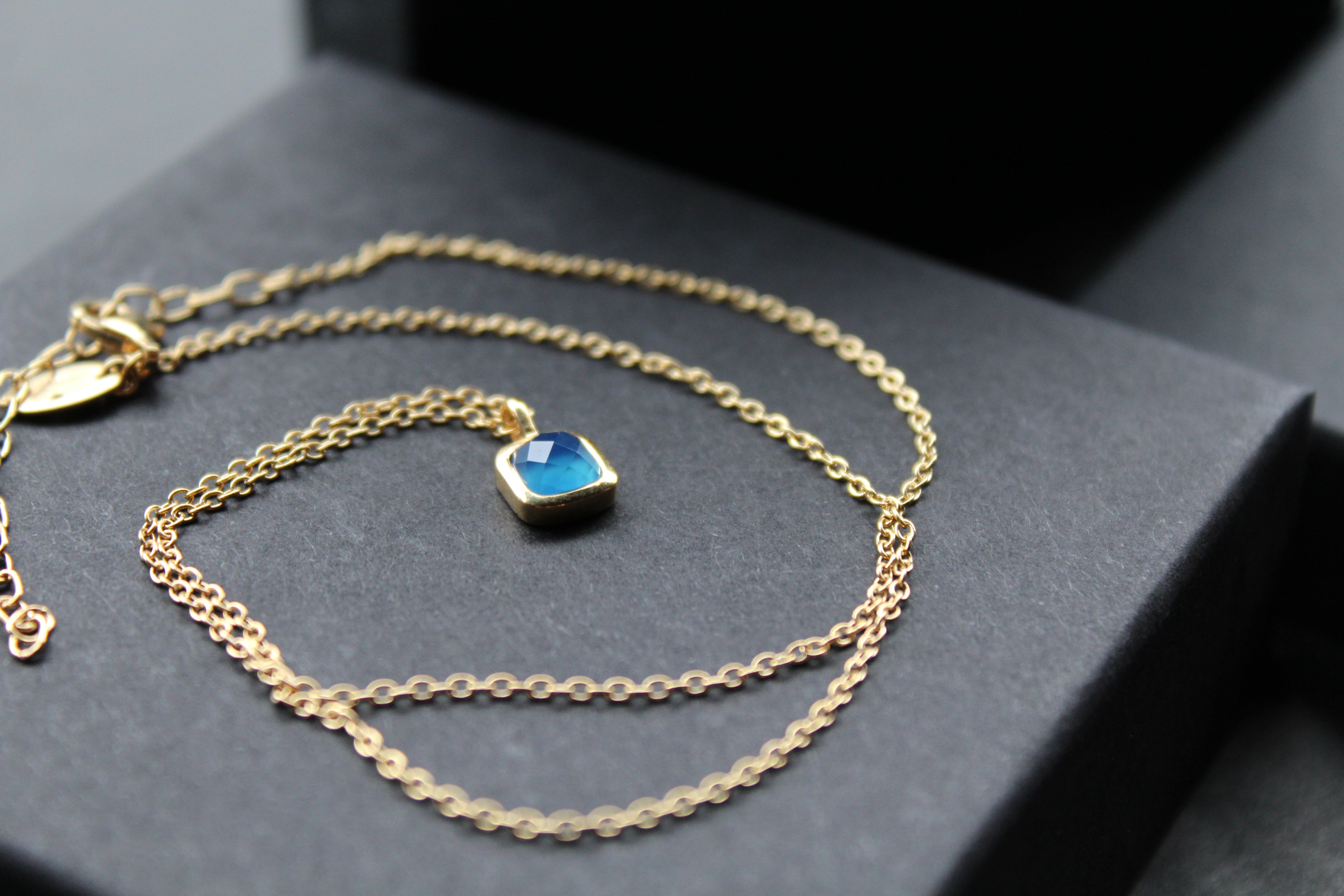 Blue Chalcedony Necklace with Diamond Tag