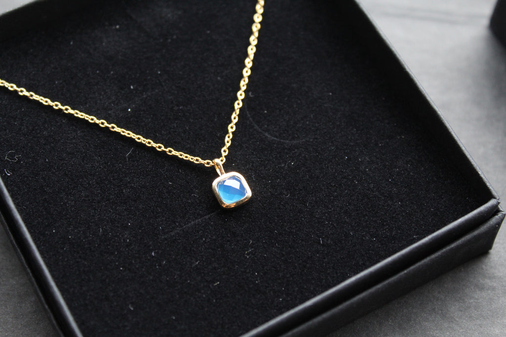 Blue Chalcedony Necklace with Diamond Tag