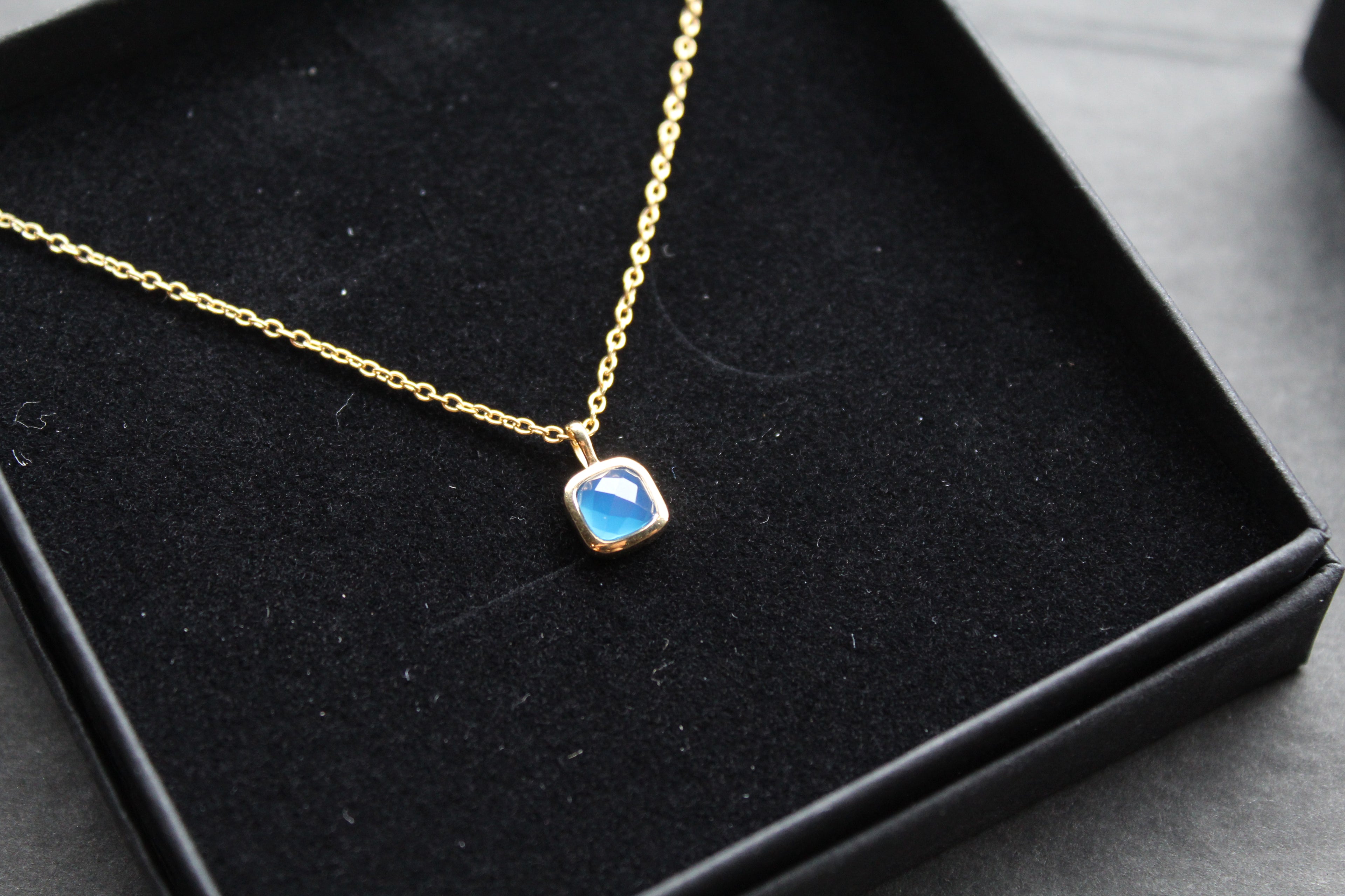 Blue Chalcedony Necklace with Diamond Tag