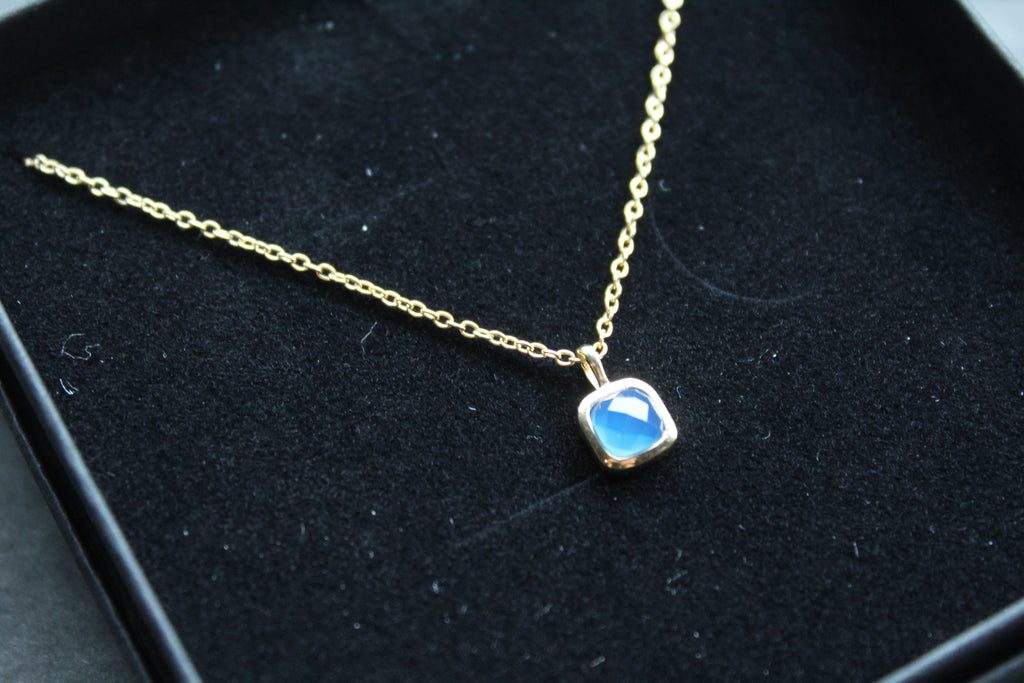 Blue Chalcedony Necklace with Diamond Tag