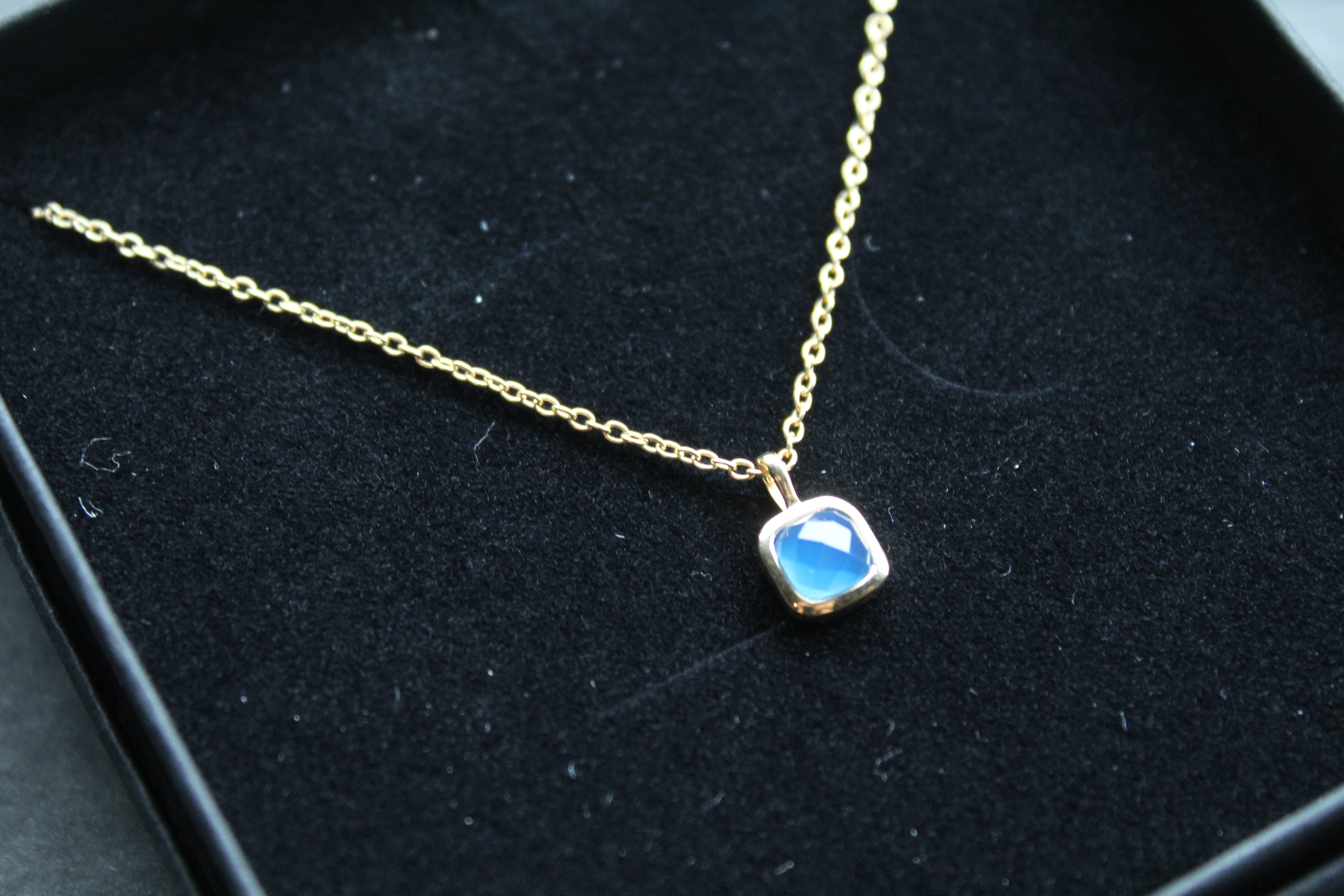 Blue Chalcedony Necklace with Diamond Tag