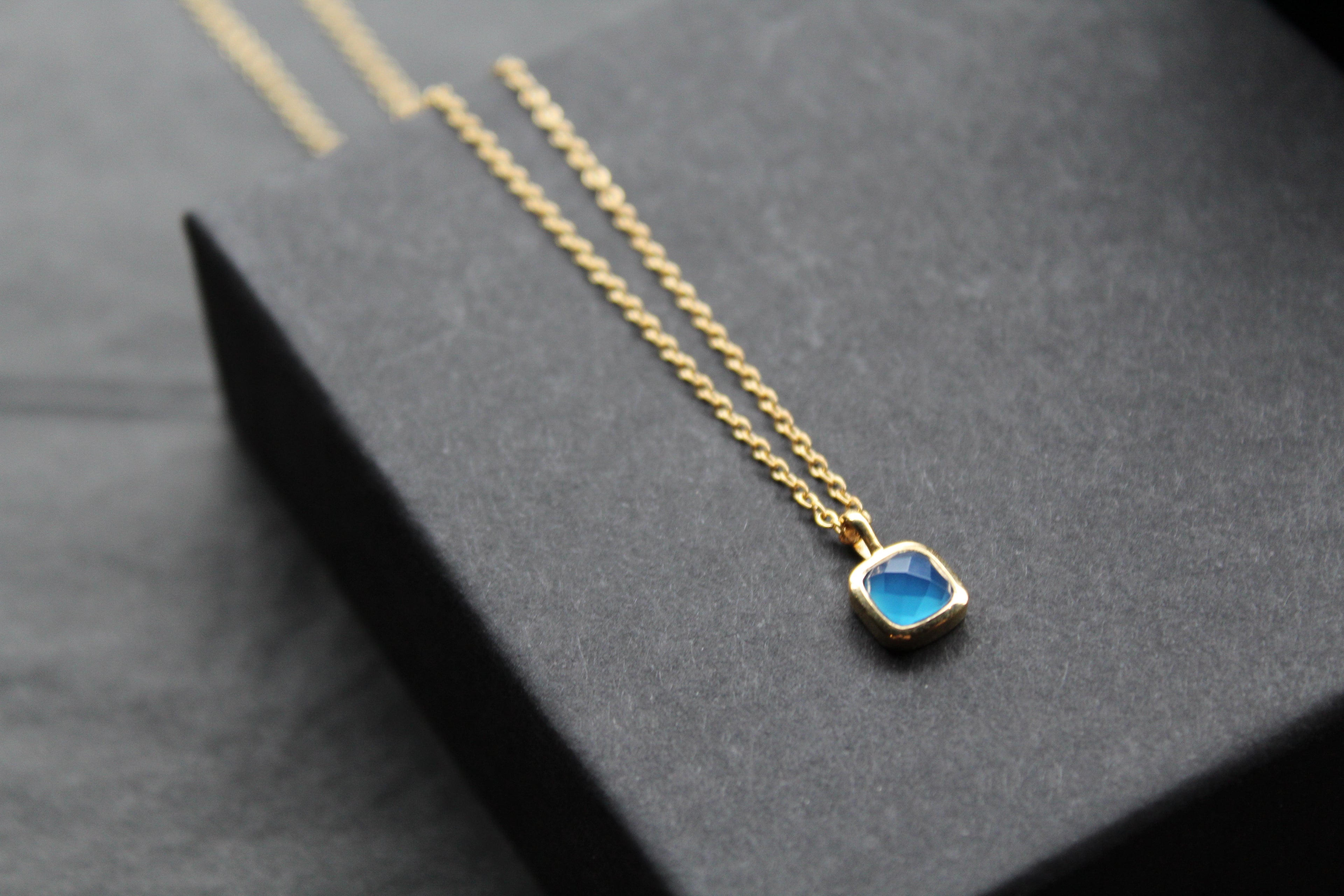 Blue Chalcedony Necklace with Diamond Tag