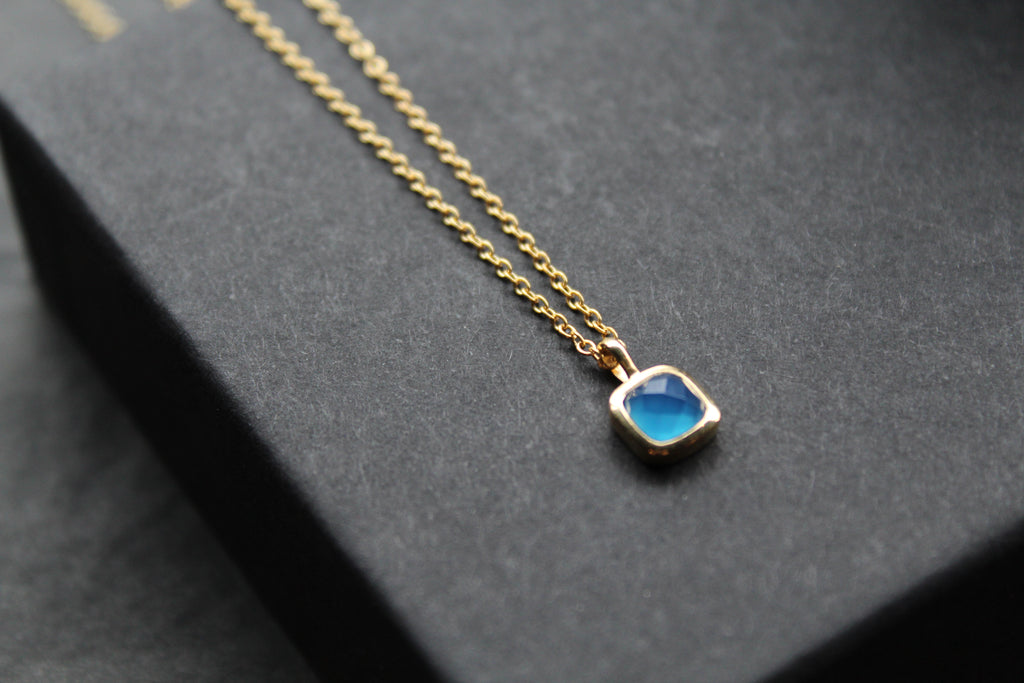 Blue Chalcedony Necklace with Diamond Tag